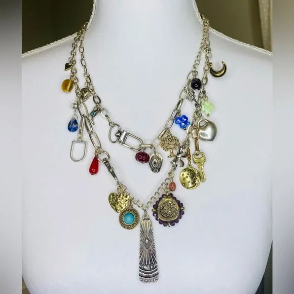 NWOT Free People Maxamillion World Traveler Charm Necklace Silver - Picture 2 of 10